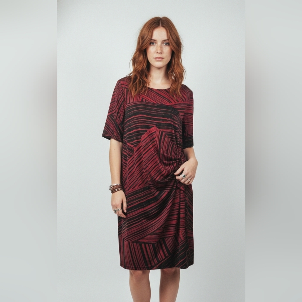 KSL Karin Stevens Dress Red Black Retro Shift Grunge 2X